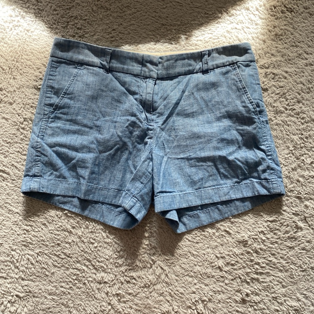 Blue denim printed shorts with pockets